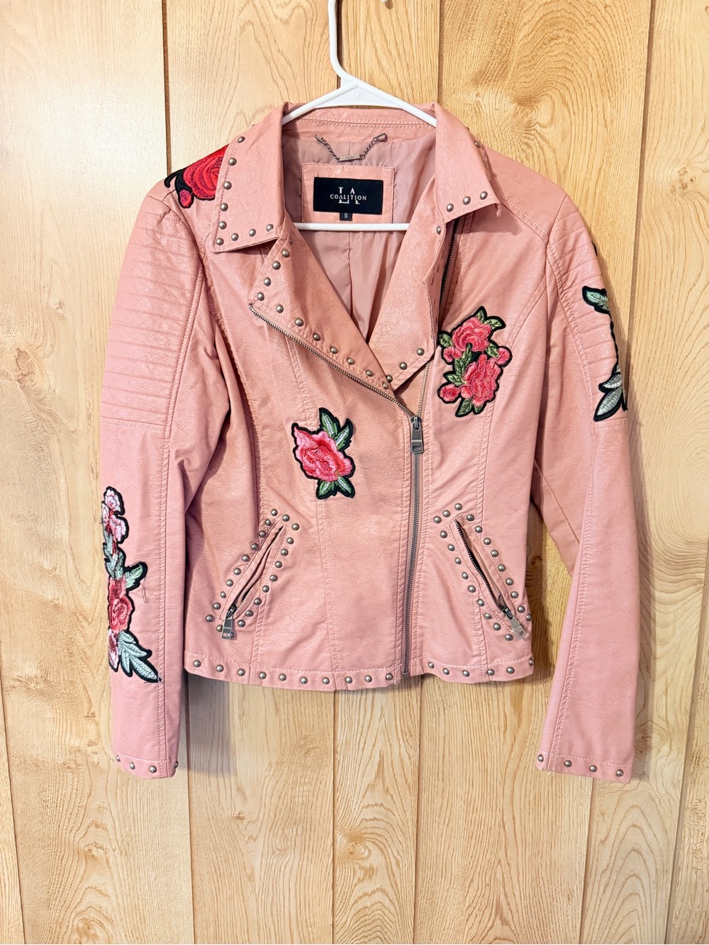 T.A. Collection Dusty Pink Floral Embroidered Stud Moto Jacket